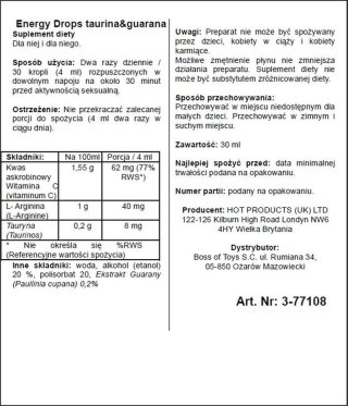 Krople Energy Drops z tauryną i guaraną Hot 30ml
