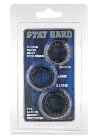 Pierścienie erekcyjne Stay Hard trzy silikonowe czarne Scala Selection