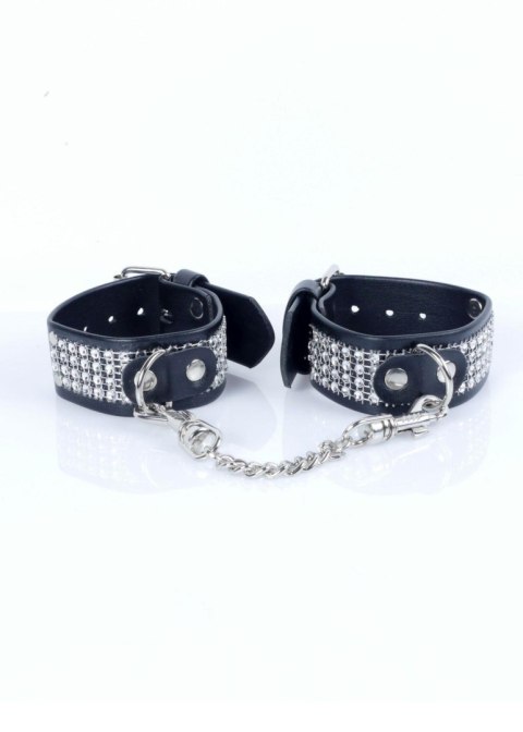 Kajdanki z kryształkami Fetish B Series srebrne 3 cm regulowane