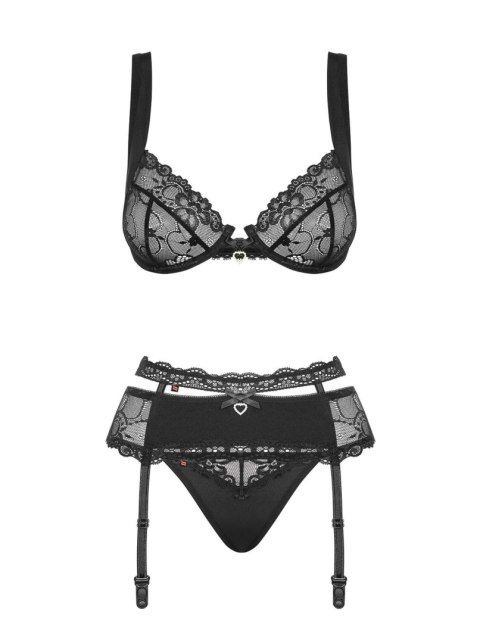 Komplet bielizny Heartina Obsessive z pasem czarny S/M