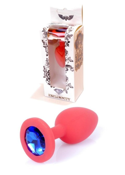 Biżuteria analna silikonowa czerwona z niebieskim diamentem HeavyFun 7 cm
