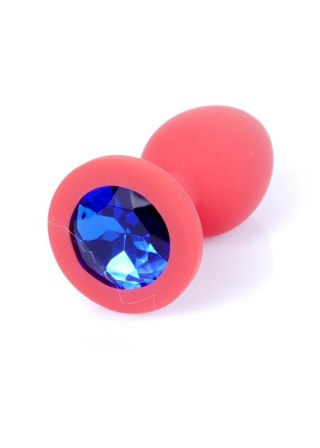 Biżuteria analna silikonowa czerwona z niebieskim diamentem HeavyFun 7 cm