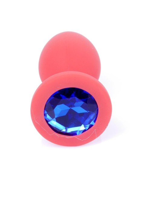 Biżuteria analna silikonowa czerwona z niebieskim diamentem HeavyFun 7 cm