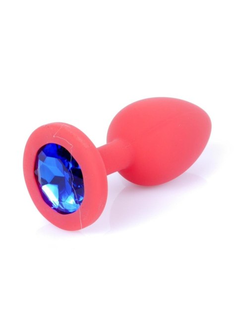 Biżuteria analna silikonowa czerwona z niebieskim diamentem HeavyFun 7 cm