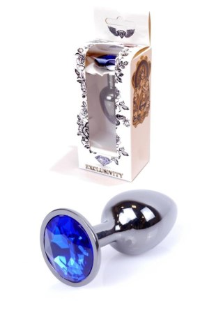 Biżuteria analna stalowa z diamentem HeavyFun srebrna niebieska 7 cm