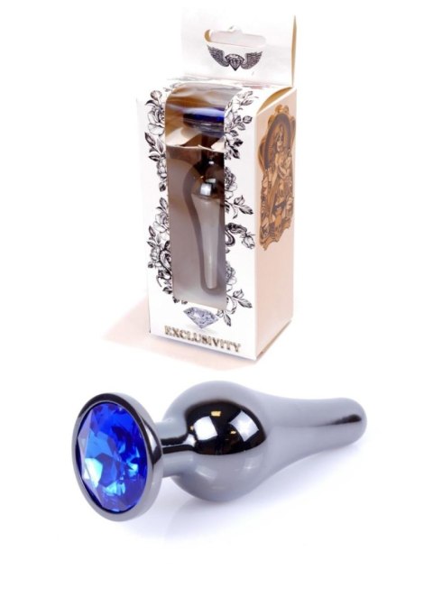 Biżuteria analna stalowa z diamentem HeavyFun srebrna niebieska 9.5 cm