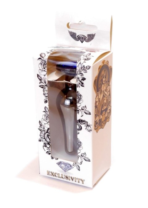 Biżuteria analna stalowa z diamentem HeavyFun srebrna niebieska 9.5 cm