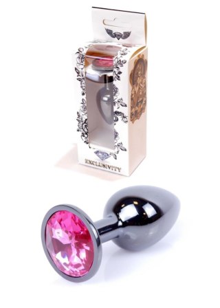 Korek analny biżuteryjny srebrny z różowym diamencikiem HeavyFun 7 cm