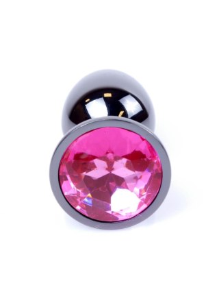 Korek analny biżuteryjny srebrny z różowym diamencikiem HeavyFun 7 cm
