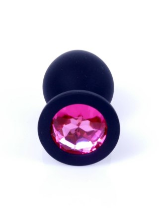 Korek analny silikonowy HeavyFun czarny z różowym diamentem 8 cm