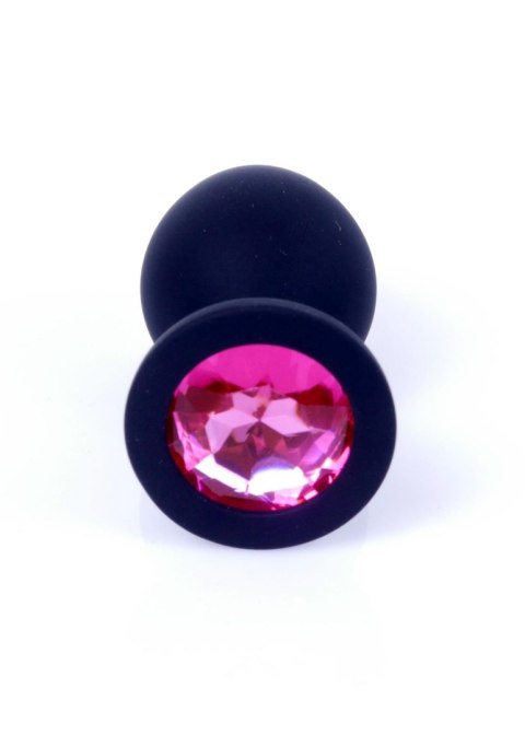 Korek analny silikonowy HeavyFun czarny z różowym diamentem 8 cm