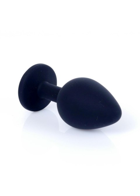 Korek analny silikonowy HeavyFun czarny z różowym diamentem 8 cm