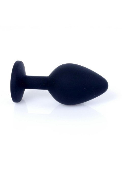 Korek analny silikonowy HeavyFun czarny z różowym diamentem 8 cm