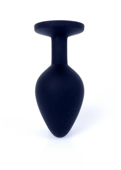Korek analny silikonowy HeavyFun czarny z różowym diamentem 8 cm