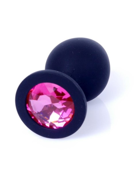 Korek analny silikonowy HeavyFun czarny z różowym diamentem 8 cm