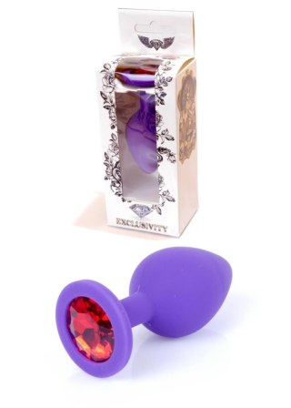 Korek analny silikonowy fioletowy z czerwonym diamentem HeavyFun 8 cm