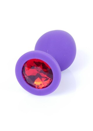 Korek analny silikonowy fioletowy z czerwonym diamentem HeavyFun 8 cm