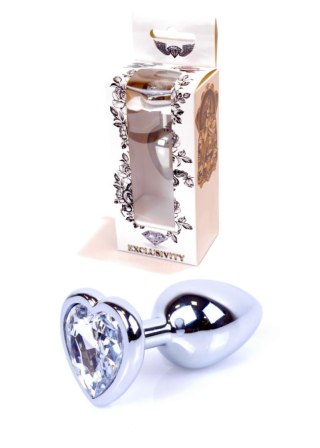 Korek analny srebrny z sercem HeavyFun 7 cm