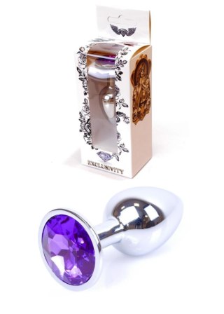 Korek analny ze stali nierdzewnej z fioletowym diamencikiem HeavyFun 7 cm
