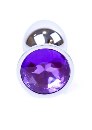 Korek analny ze stali nierdzewnej z fioletowym diamencikiem HeavyFun 7 cm