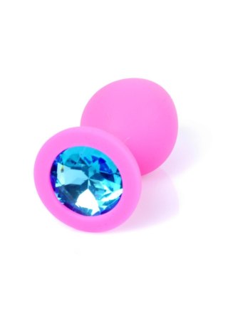 Silikonowy korek analny różowy HeavyFun z błękitnym diamentem 8 cm