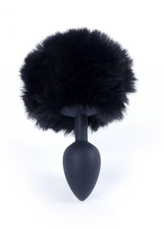 Silikonowy korek analny z króliczym ogonkiem HeavyFun czarny 6,5 cm
