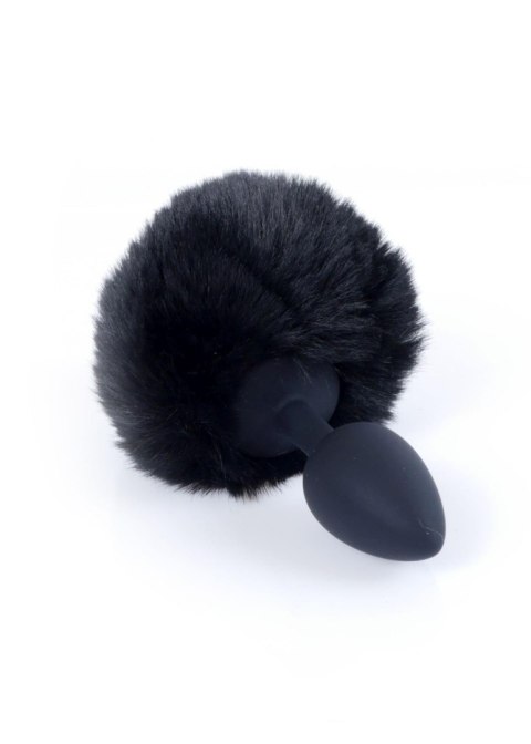 Silikonowy korek analny z króliczym ogonkiem HeavyFun czarny 6,5 cm
