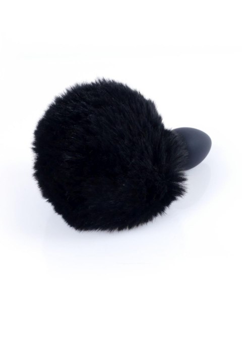 Silikonowy korek analny z króliczym ogonkiem HeavyFun czarny 6,5 cm