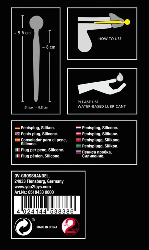 Silikonowy penis plug Penisplug 9,6 cm