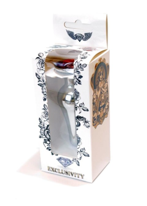 Srebrny nierdzewny korek analny z czerwonym diamencikiem 9,5 cm