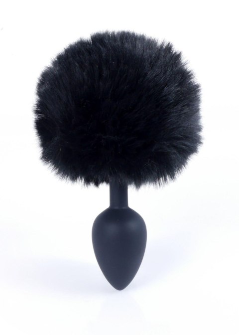 Silikonowy korek analny z króliczym ogonkiem HeavyFun czarny 6,5 cm