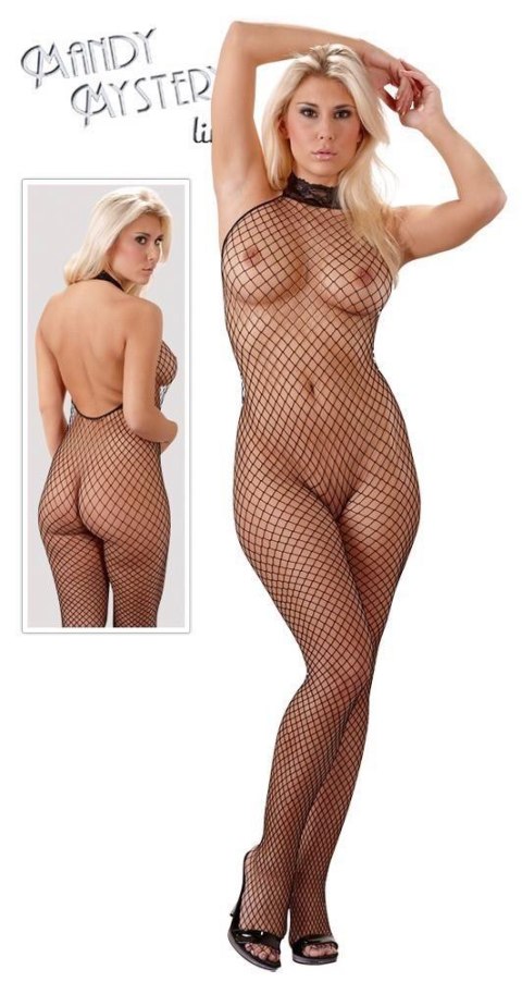 Bodystocking siatkowy z koronką otwarty w kroku czarny M/L NO:XQSE