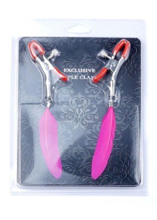 Regulowane metalowe klipsy na sutki z piórkami Fetish B Series 14 cm