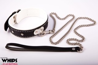 Obroża damska Whips Collection skórzana biało czarna ze smyczą