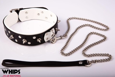 Obroża męska skórzana ze smyczą Whips Collection biała