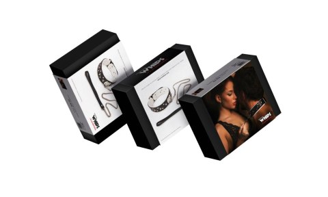 Obroża męska skórzana ze smyczą Whips Collection biała