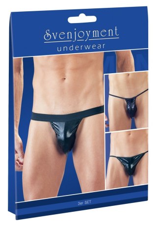 Zestaw 3 czarnych stringów męskich wetlook Svenjoyment SL