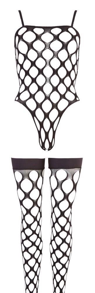 Bodystocking siatkowy z pończochami Rio NO:XQSE czarny SL