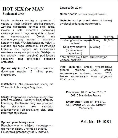 Suplement diety Hot Sex pobudzający dla mężczyzn Ruf 20 ml