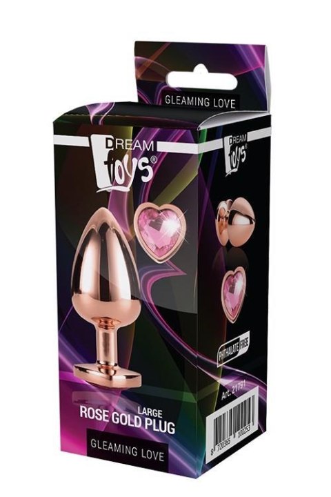 Duży korek analny z sercowym kamieniem Gleaming Love różowozłoty