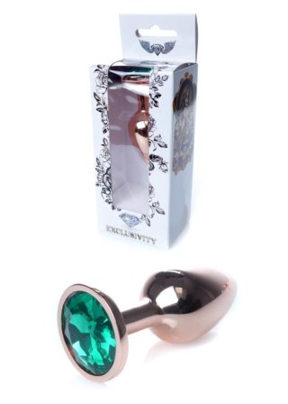 Korek analny ze stali nierdzewnej z diamentem zielony HeavyFun 7 cm
