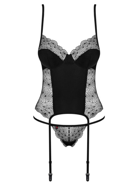 Koronkowy gorset i stringi Obsessive Sharlotte czarny S/M