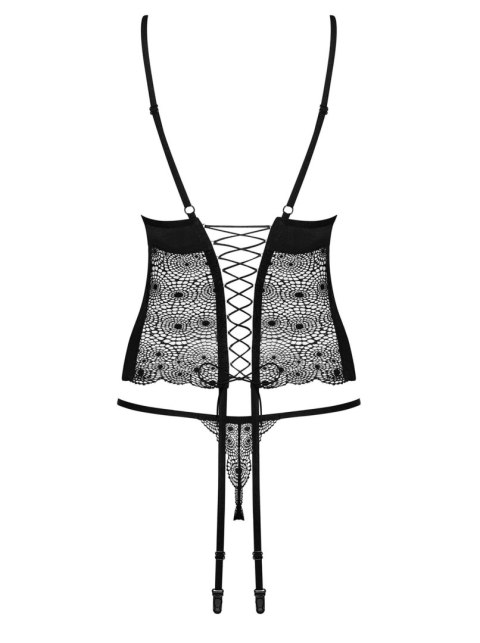 Koronkowy gorset i stringi Obsessive Sharlotte czarny S/M
