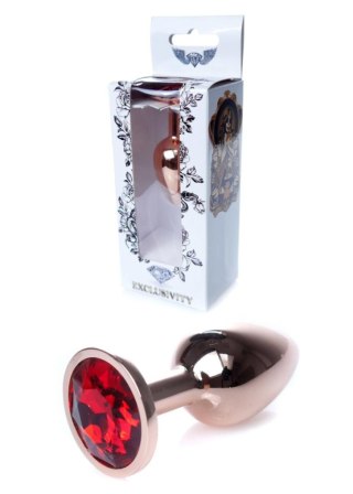 Stalowy korek analny z diamencikiem czerwono złoty 7 cm HeavyFun