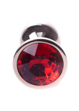 Stalowy korek analny z diamencikiem czerwono złoty 7 cm HeavyFun