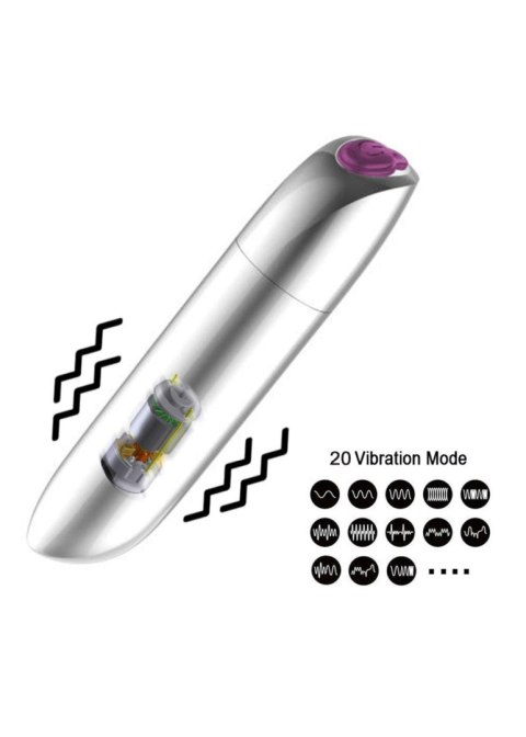 Potężny mini wibrator B-Series Magic USB srebrny 20 trybów