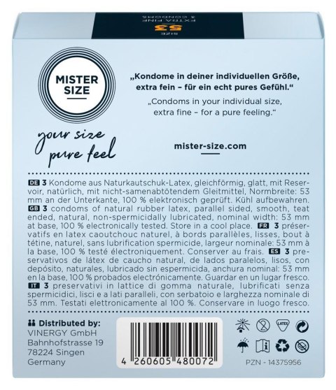 Prezerwatywy cienkie transparentne Mister Size 53 mm wegańskie 3 szt