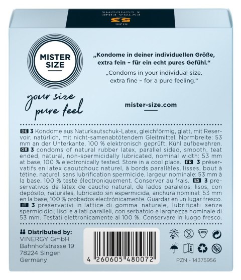 Prezerwatywy cienkie transparentne Mister Size 53 mm wegańskie 3 szt