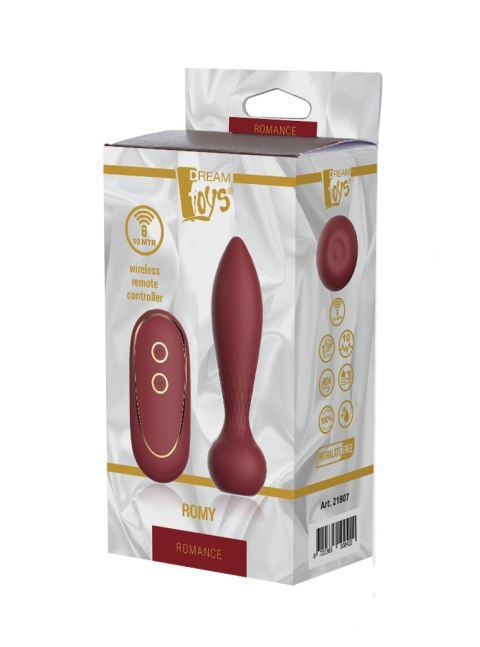 Wibrujący korek analny silikonowy Romance Romy bordowy z pilotem USB