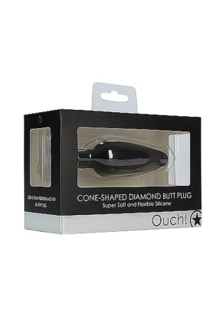 Silikonowy korek analny stożkowaty z diamentem Ouch czarny